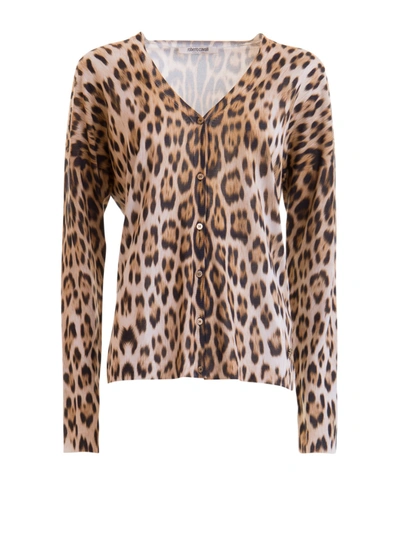 Roberto Cavalli Leopard Printed Cardigan In Beige