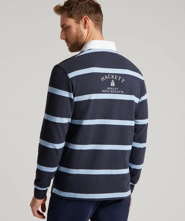 Hackett Striped Henley Royal Regatta Rugby Shirt Colour: Navy In Blue ...