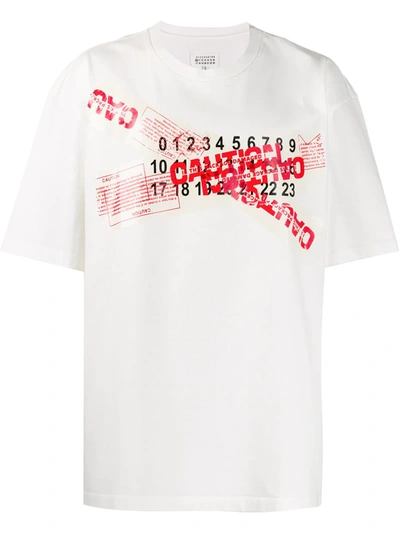 Maison Margiela Caution Tape Print T-shirt In White | ModeSens