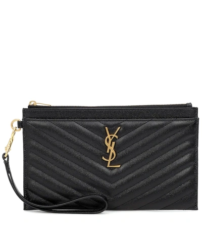 Saint Laurent Monogramme Quilted Textured-leather Pouch In Black