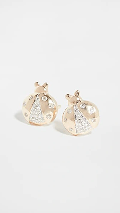 Adina Reyter 14k Garden Pavé Ladybug Post Earrings In Yellow Gold