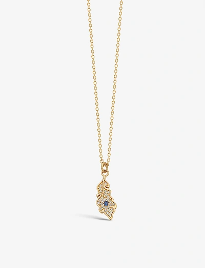 Astley Clarke Gold Plated Vermeil Silver Biography White Sapphire Peacock Feather Pendant Necklace In Yellow Gold Vermeil