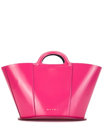Marni Tropicalia Small Leather Tote Bag In Pink
