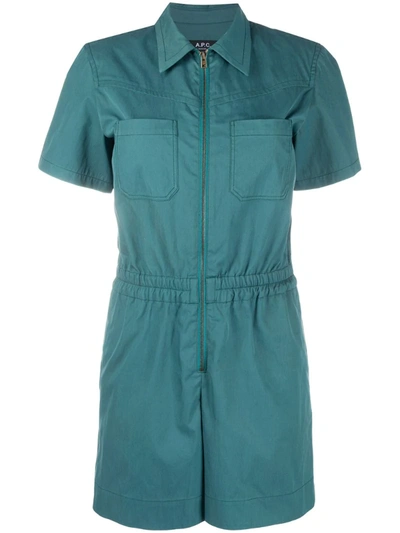 A.p.c. Harriman Cotton-blend Playsuit In Green