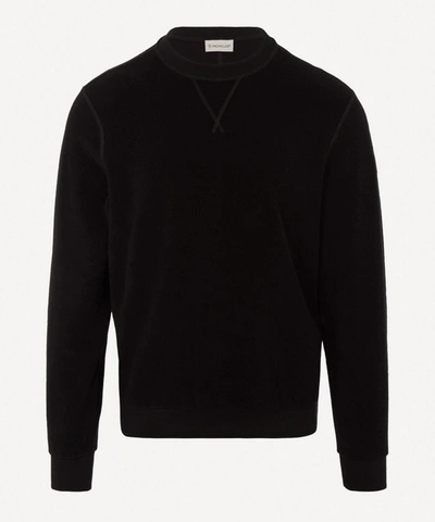 Moncler Fleece Logo Crew-neck Sweatshirt In Black