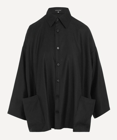 Eskandar A-line Long Collar Jacket In Black Coal