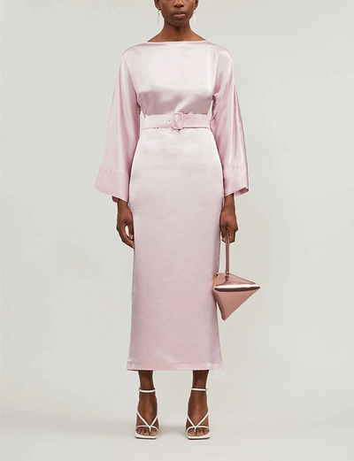 Bernadette Jackie Silk-satin Long-sleeve Belted Dress In Pink