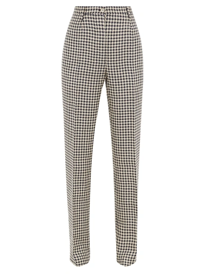 Giuliva Heritage Collection Houndstooth Linen Straight-leg Trousers In Navy