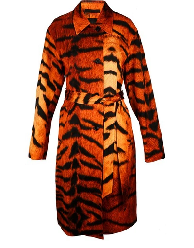 Dries Van Noten Tiger Printed Cotton Trench Coat In Orange