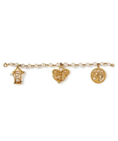Kojis Gold Pearl Charm Bracelet