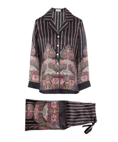 Liberty London Seraphina Silk Charmeuse Pyjama Set In Navy