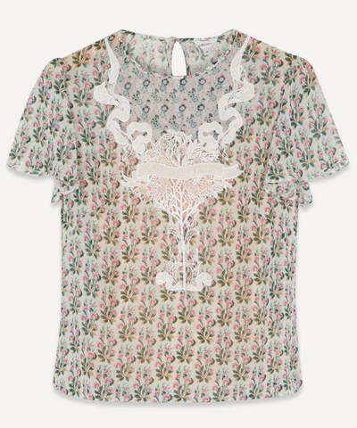 Liberty London Celia Embroidered Silk T-shirt In White