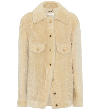 Chloé Soft Shearling Leather Jacket In Neutral