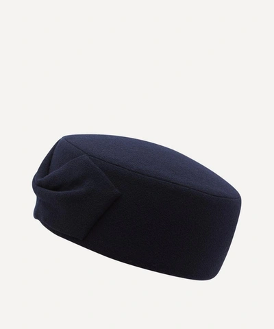Jane Taylor Crepe Pillbox Hat With Bow In Navy
