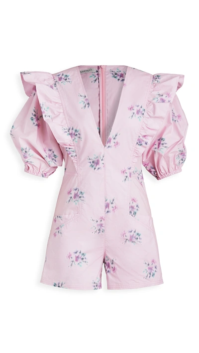 Philosophy Di Lorenzo Serafini V Neck Puff Sleeve Mini Romper In Fantasy Print Pink