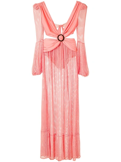 Patbo Long Sleeve Mesh Beach Dress In Pink