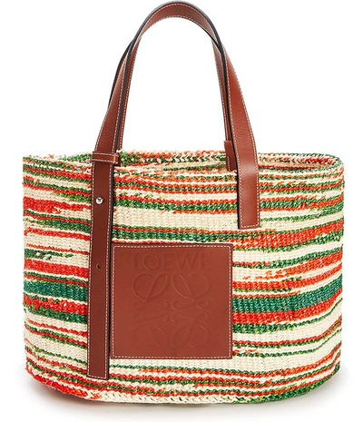 Loewe Paula's Ibiza Striped Raffia Basket Bag In Natural Red