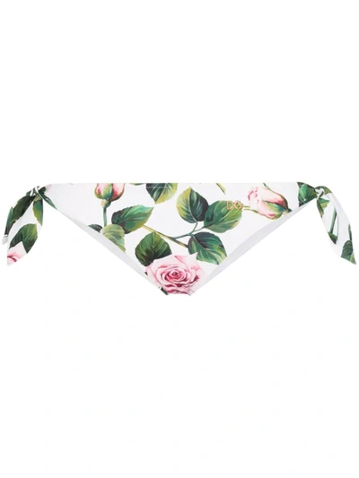 Dolce & Gabbana Rose Print Bikini Bottoms In White