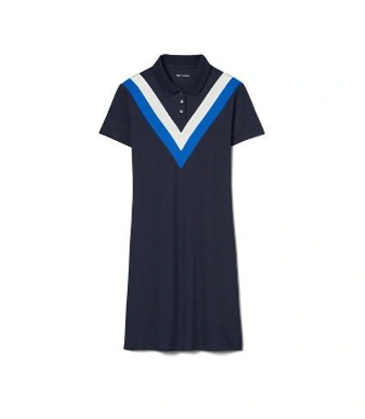 Tory Sport Performance Pique Chevron Polo Dress In Tory Navy/surf Blue