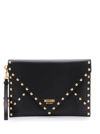 Moschino Studded Leather Envelope Clutch In Black