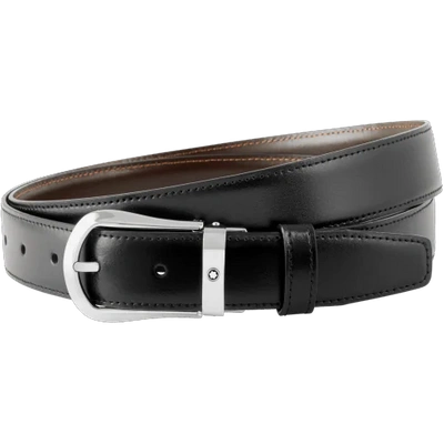 Montblanc Rounded Trapeze Shiny Palladium-coated Pin Buckle Belt In Black / Brown