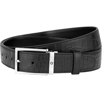 Montblanc Square Shiny Palladium-coated Pin Buckle Belt In Black