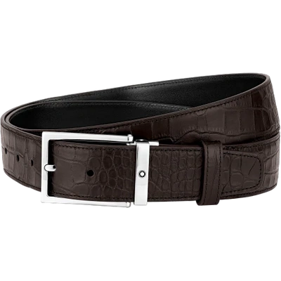 Montblanc Square Shiny Palladium-coated Pin Buckle Belt In Brown