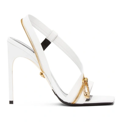Versace Women's Safety Pin Zipper Leather Slingback Sandals In White
