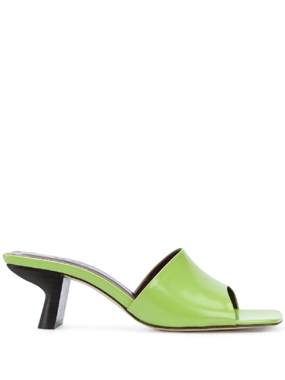 By Far Lily Semi-patent Leather Mules In Green