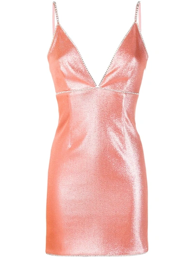 Area Stretch Lamé Mini Dress W/ Crystals In Pink