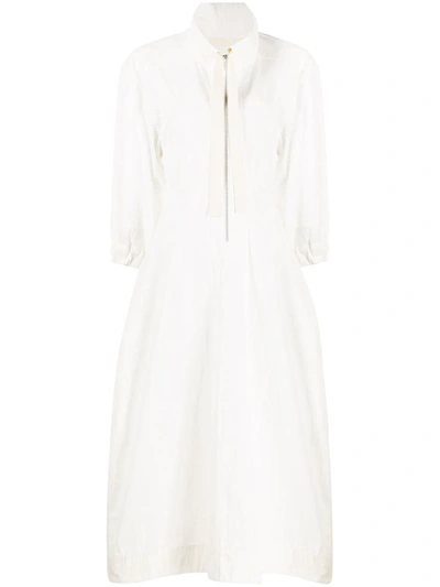 Jil Sander Half-zip Poplin Midi Dress In White