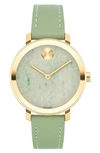 Movado Bold Evolution Yellow Gold Ip & Green Leather Strap Watch