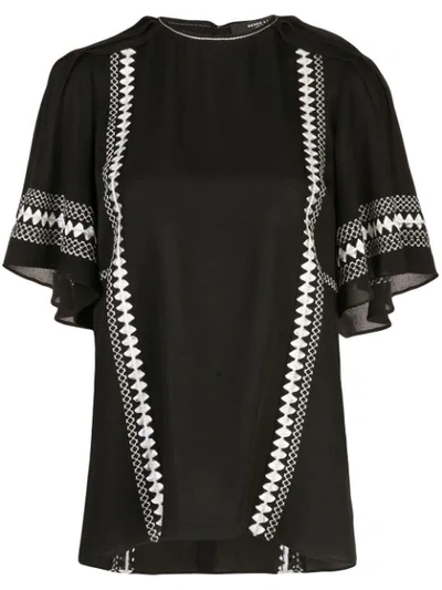 Derek Lam Embroidered Short-sleeve Silk Blouse In Black