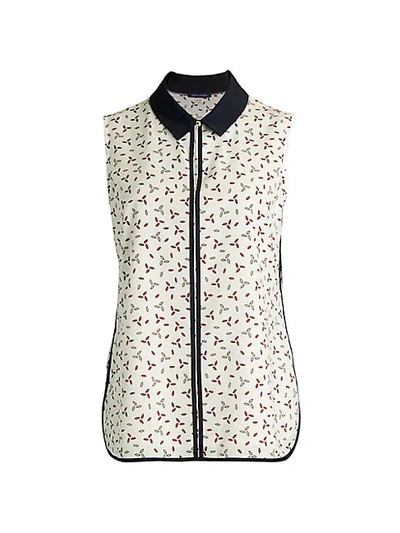 Tommy Hilfiger Leaf Sleeveless Blouse In Ivory Multi