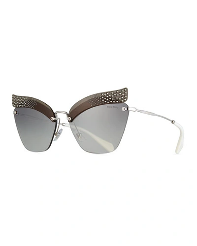 Miu Miu Rimless Butterfly Metal Sunglasses With Gradient Mirror Lenses In Silver