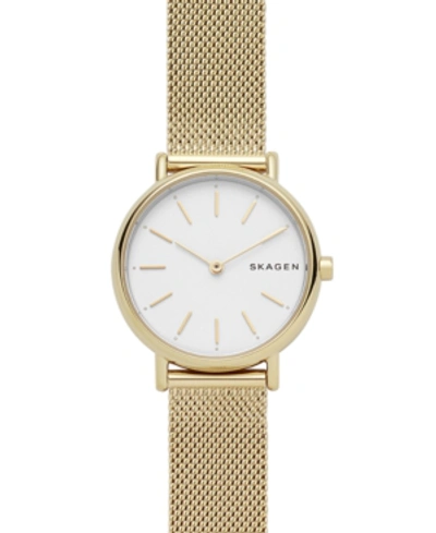 Skagen Women's Signatur Gold-tone Stainless Steel Mesh Bracelet Watch 30mm In White