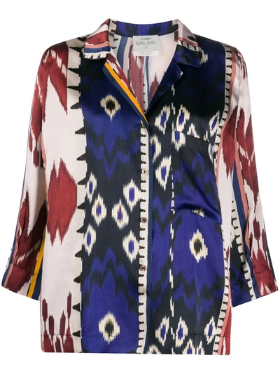 Forte Forte Bowling Shirt In Encens Printed Silk In Blue
