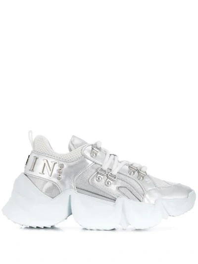 Philipp Plein Runner Crystal Trainers In Silver