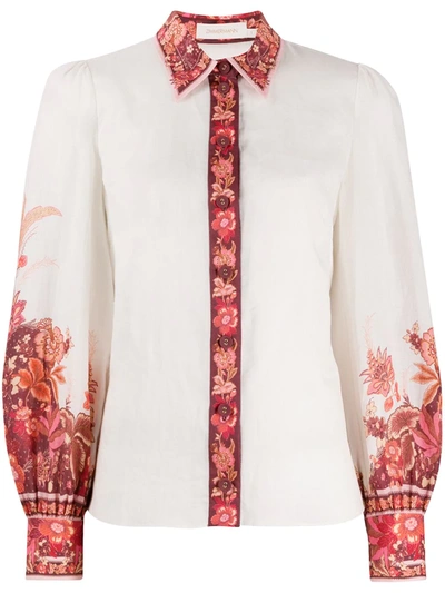 Zimmermann Floral Panelled Long-sleeved Shirt In White