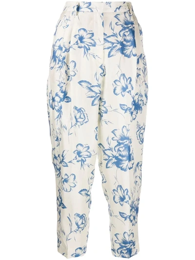 Alberto Biani Floral Printed Straight-leg Trousers In Neutrals