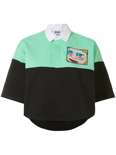 Msgm Colour-block Cropped Polo Shirt In Black