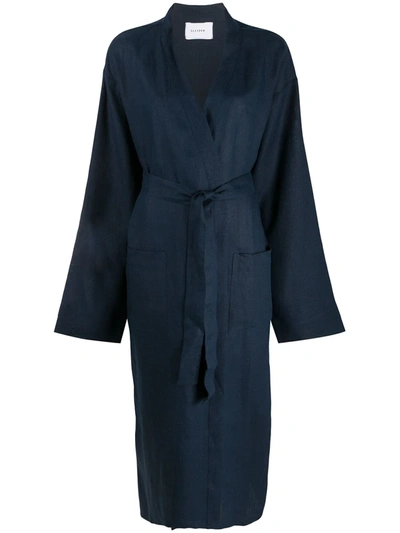 Sleeper Long Sleeve Belted Coat In Blue