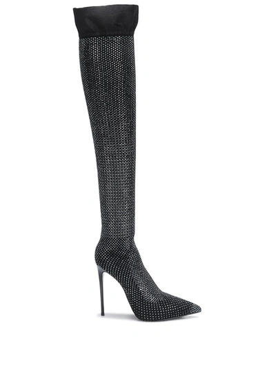 Le Silla Eva 120mm Crystal Thigh-high Boots In Black