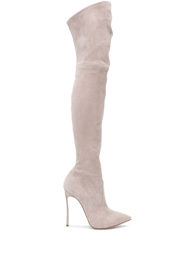 Casadei Thigh-length Leather Boots In Beige
