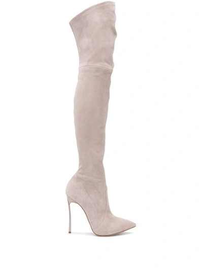 Casadei Thigh-length Leather Boots In Neutrals