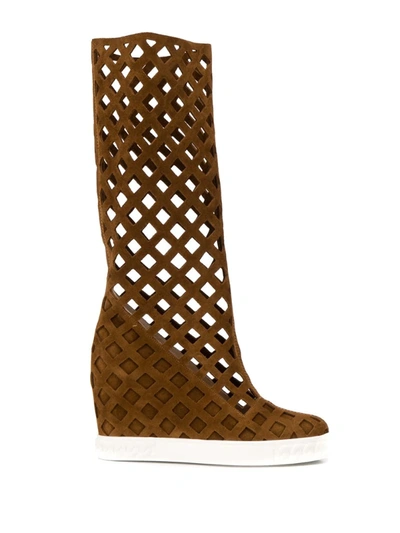 Casadei Lady Web Mid-calf Boots In Brown