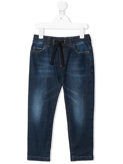Dolce & Gabbana Kids' Drawstring Waist Straight Jeans In Blue