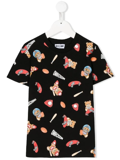 Moschino Kids' Toy Bear Motif T-shirt In Black