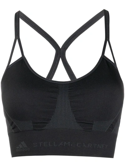 Adidas By Stella Mccartney Logo-hem Medium-impact Sports Bra In Black