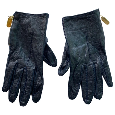 Pre-owned Gucci Leather Gloves In Navy
